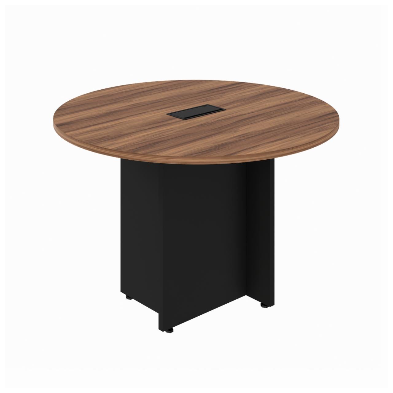 Mesa de Reunião Redonda c/ Caixa de Tomadas -1,10x1,10x0,74m - NOGAL SEVILHA / PRETO - 21418