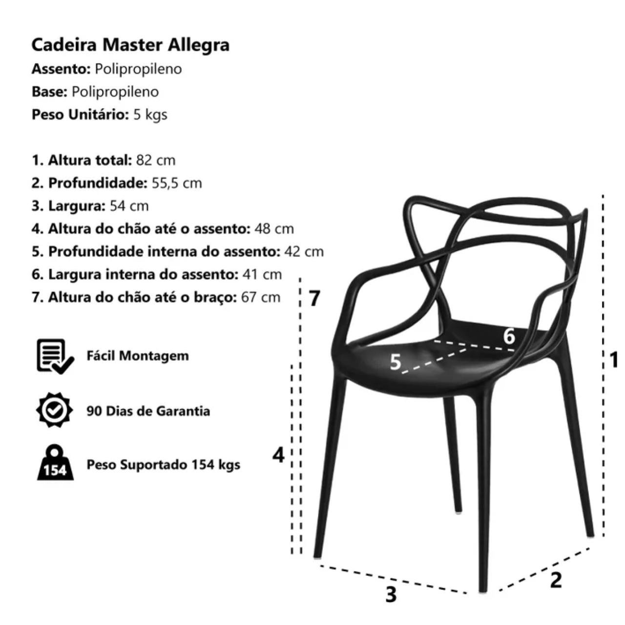 Cadeira Interlocutor ALLEGRA para Escritório ou Jantar - Polipropileno - Cor Preto - 48005 - Imagem 6