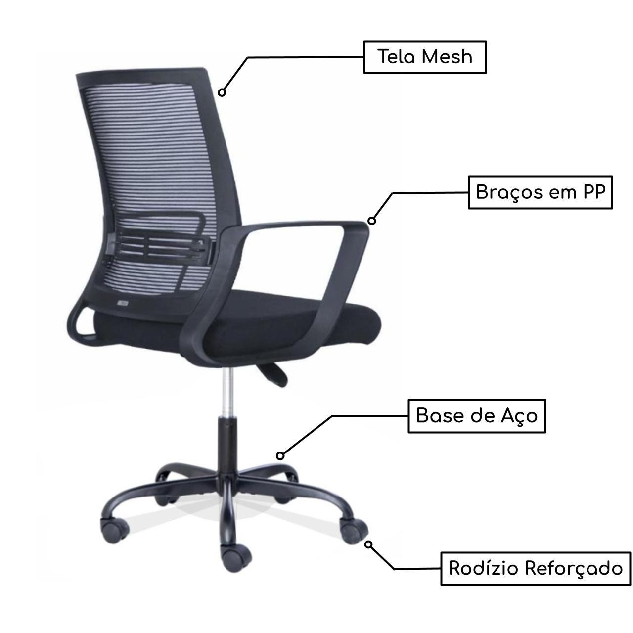 Cadeira de Escritório Diretor Tela JOY - Cor Preto - 34007 - Imagem 2