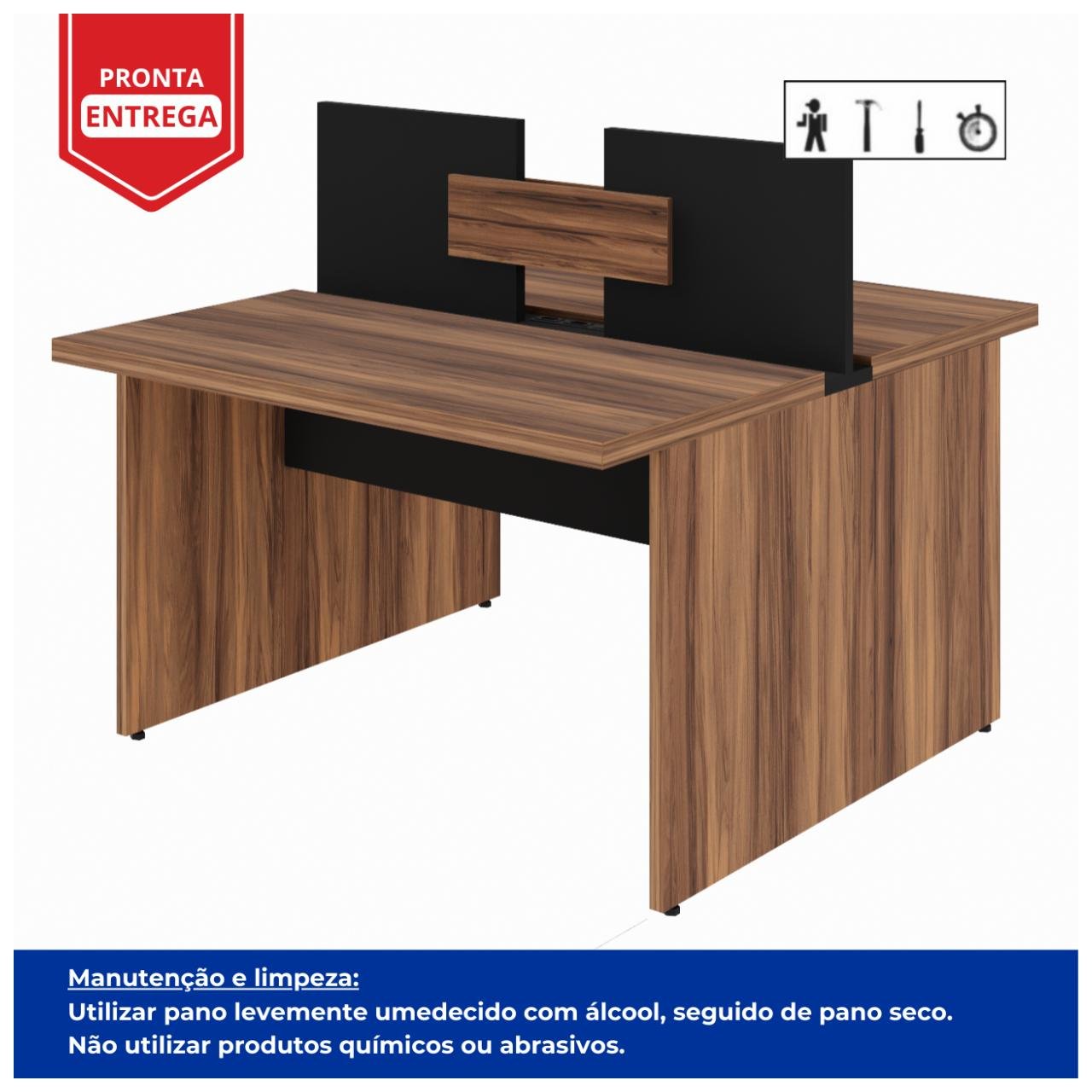 Mesa Componível INICIAL - S/ Gavetas - 1,20x1,20m NOGAL SEVILHA/PRETO - 21480 - Imagem 2