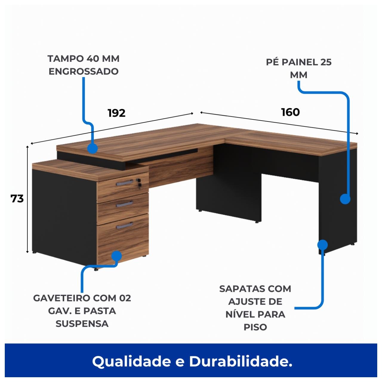 Mesa PEDESTAL com "L" - 1,92x1,60m NOGAL SEVILHA/PRETO - 21406 - Imagem 4