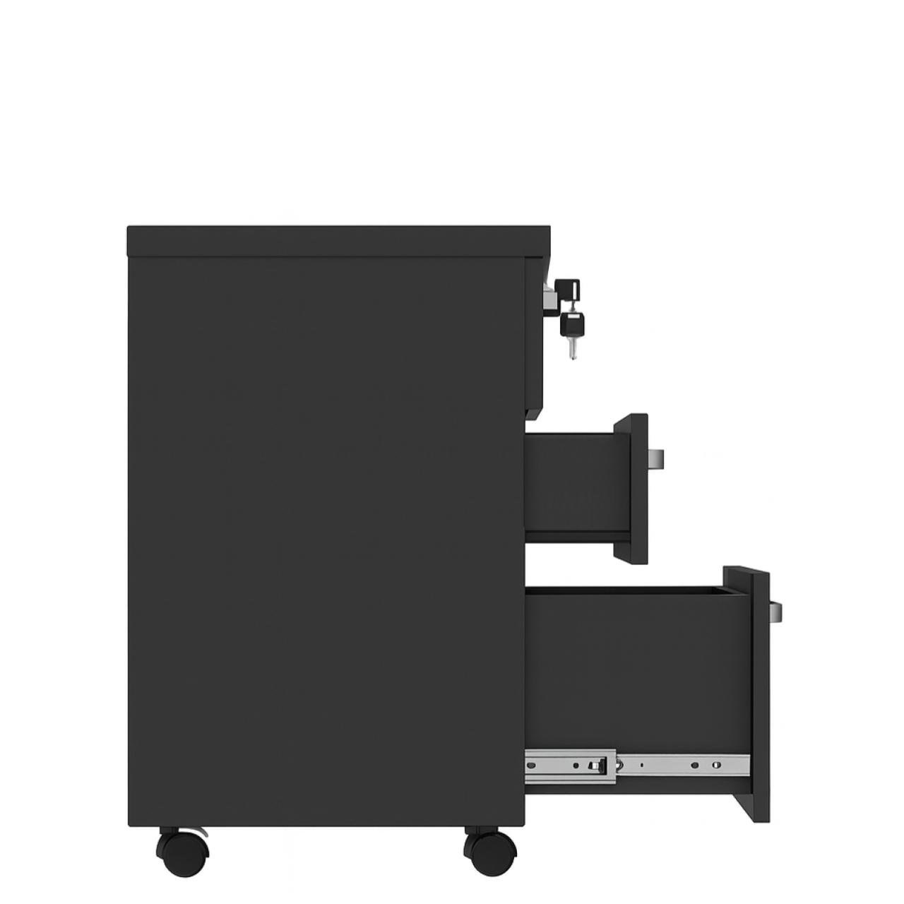 Gaveteiro Volante com 03 Gavetas com Rodízios e Fechadura - MDP Preto - 26034 - Imagem 2