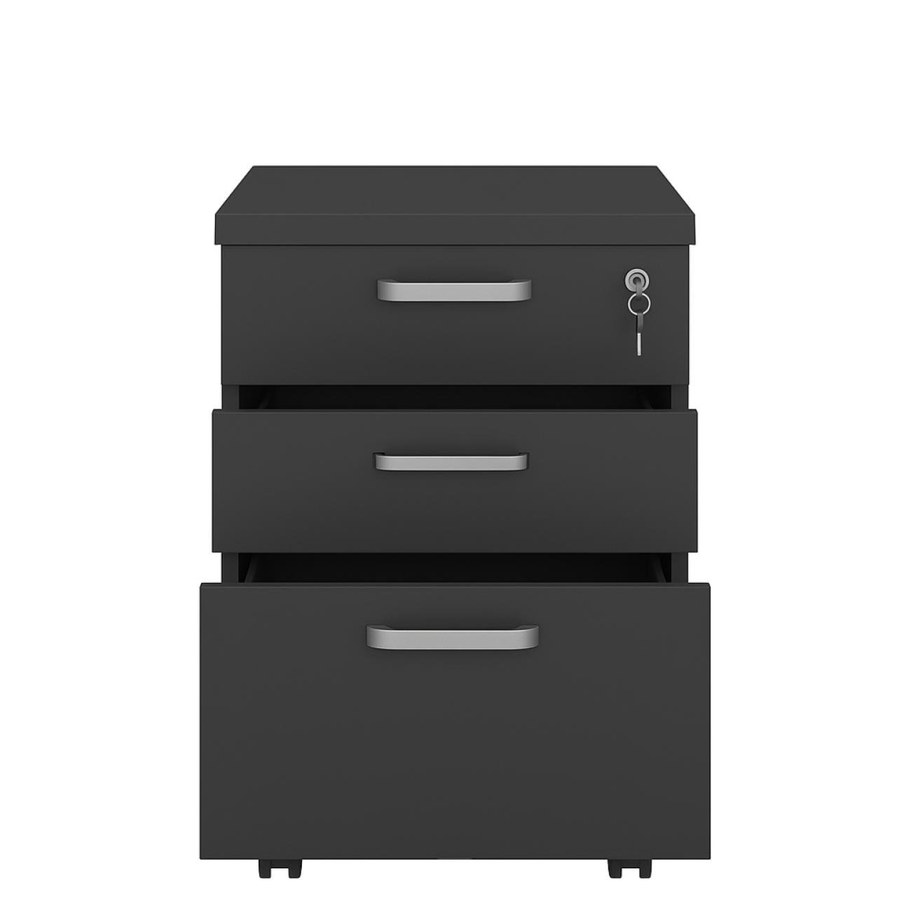 Gaveteiro Volante com 03 Gavetas com Rodízios e Fechadura - MDP Preto - 26034 - Imagem 6