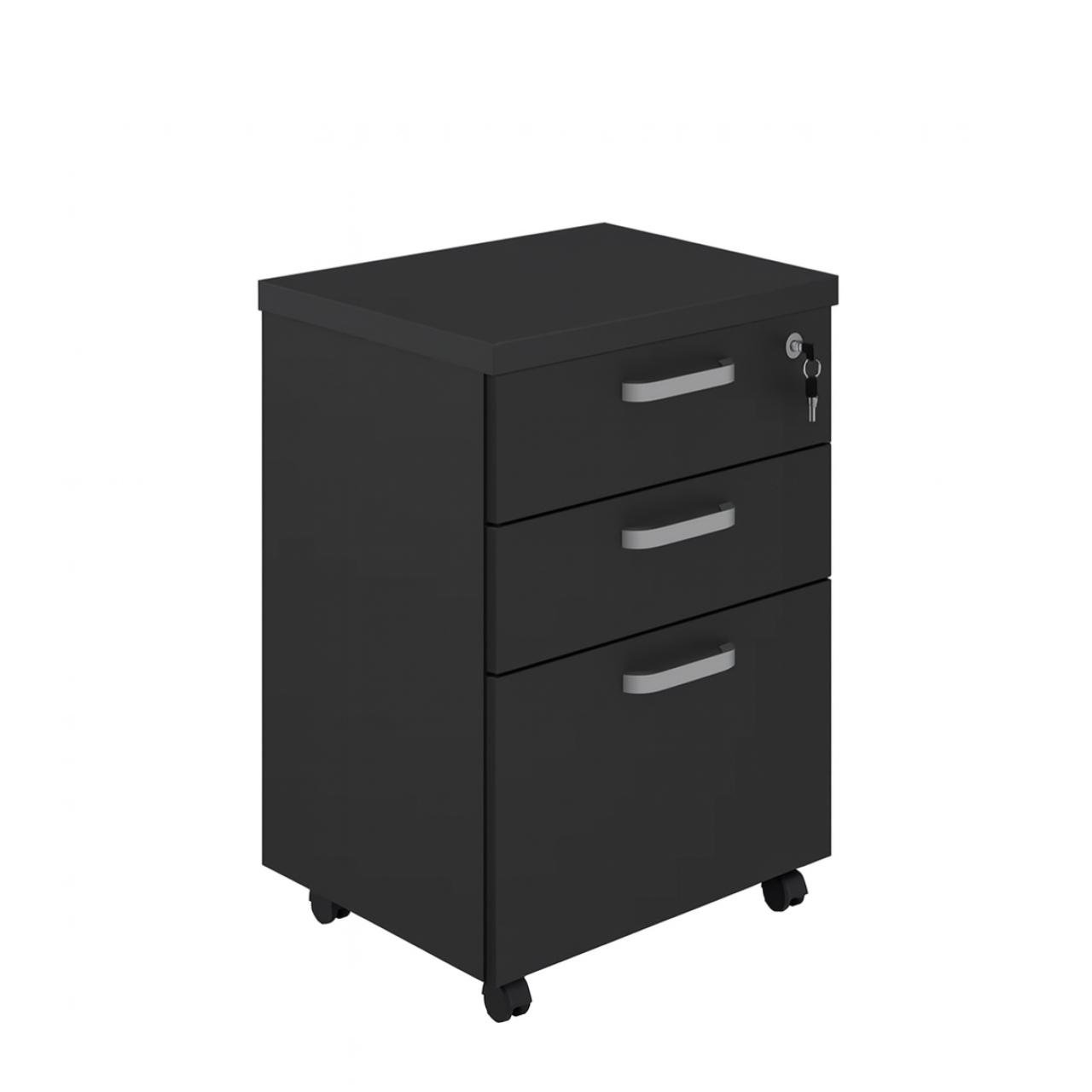 Gaveteiro Volante com 03 Gavetas com Rodízios e Fechadura - MDP Preto - 26034 - Imagem 5