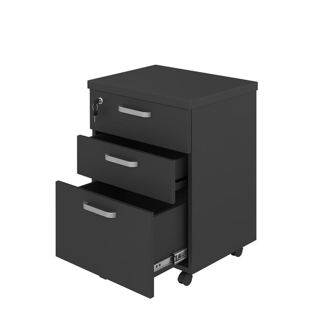 Gaveteiro Volante com 03 Gavetas com Rodízios e Fechadura - MDP Preto - 26034 - Imagem 4