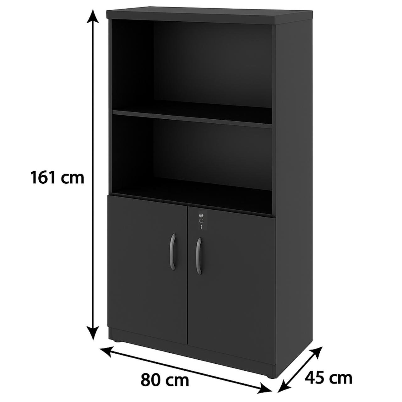Armário Alto com Portas Inferiores e Prateleiras Abertas – MDP Preto - 26033 - Imagem 5