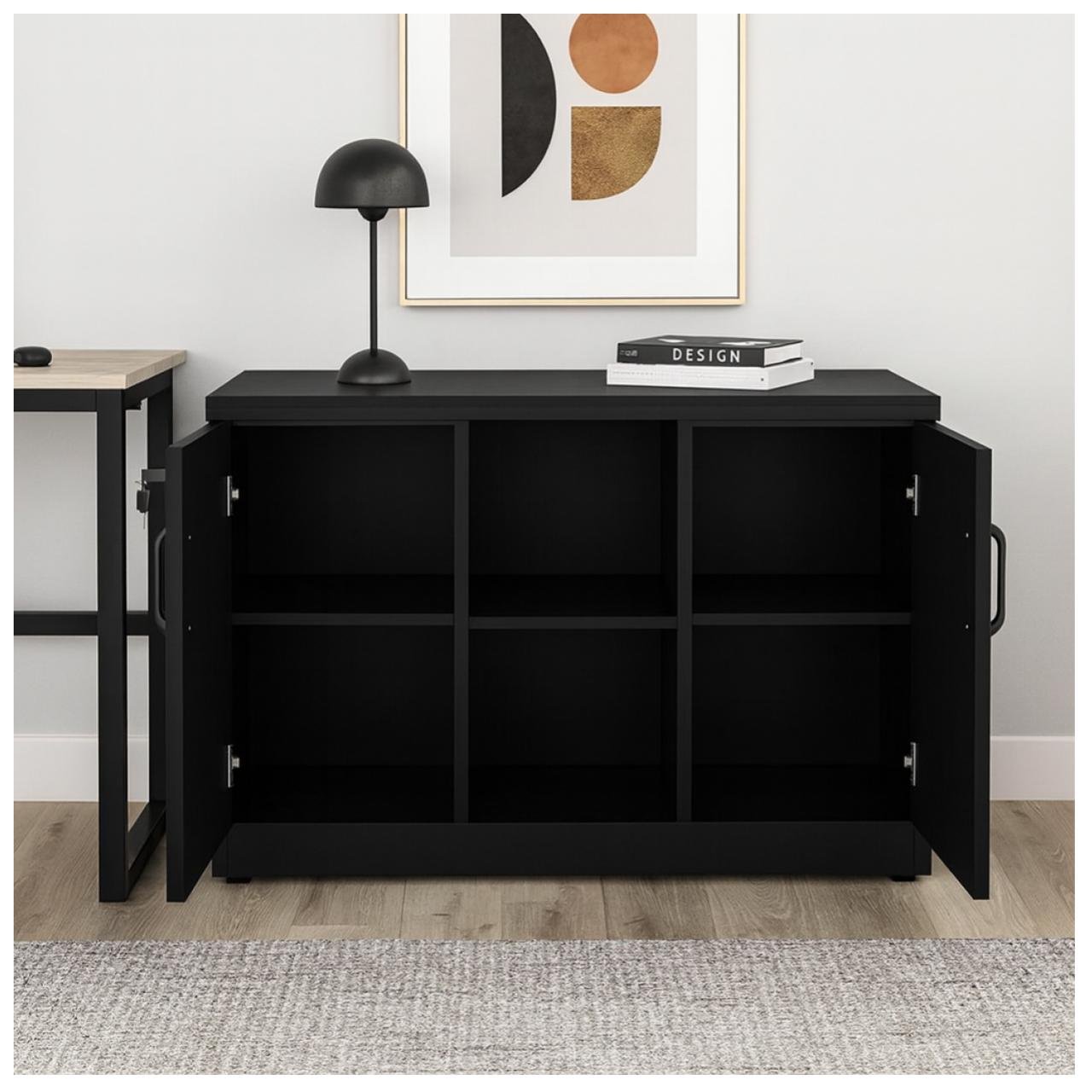 Armário Baixo com Nicho e Prateleiras Internas – MDP Preto - 26032 - Imagem 11