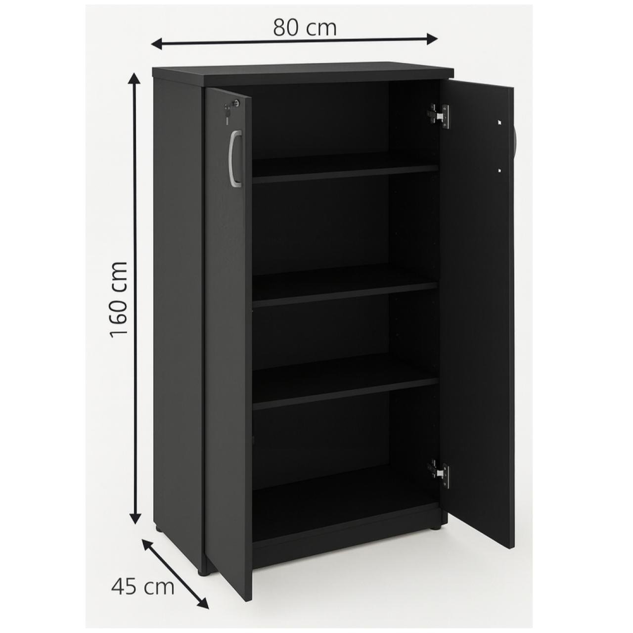 Armário Alto Fechado com Portas e Prateleiras Internas – MDP Preto - 26031 - Imagem 5