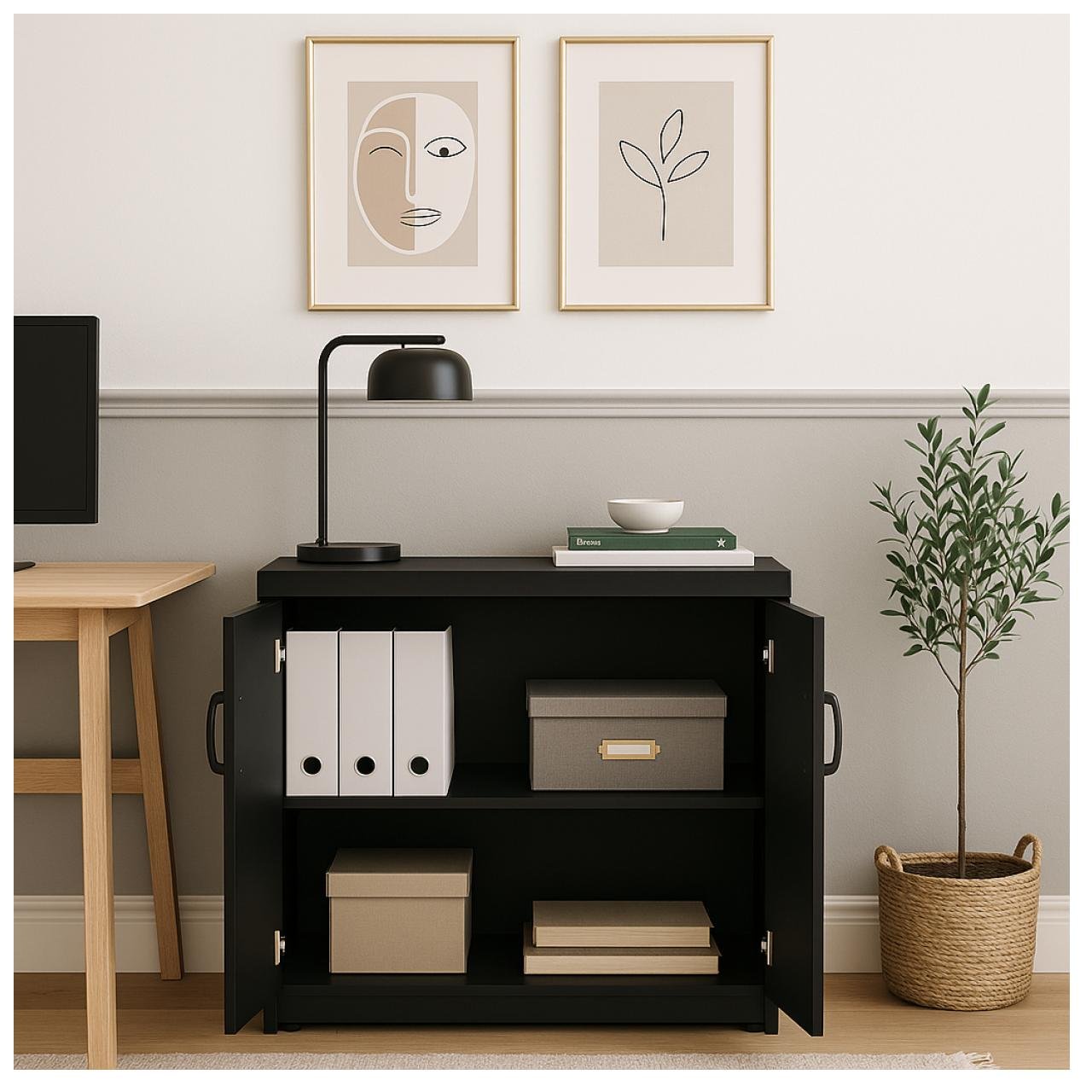 Armário Baixo com Prateleiras Internas – MDP Preto - 26030 - Imagem 10