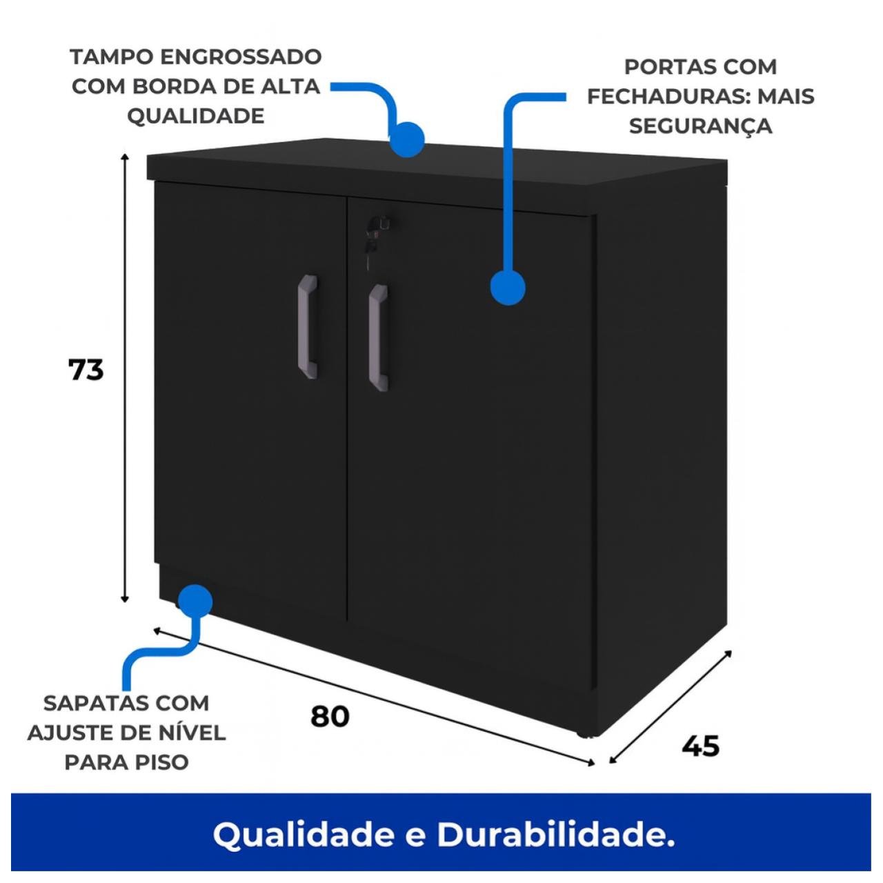 Armário Baixo com Prateleiras Internas – MDP Preto - 26030 - Imagem 4