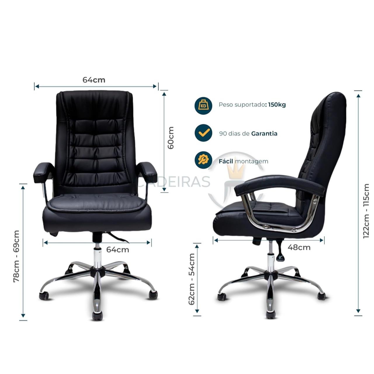 Poltrona LUXO IMPORTADA Concha Dupla Syncron - Couríssimo Preto - 30017 - Imagem 8