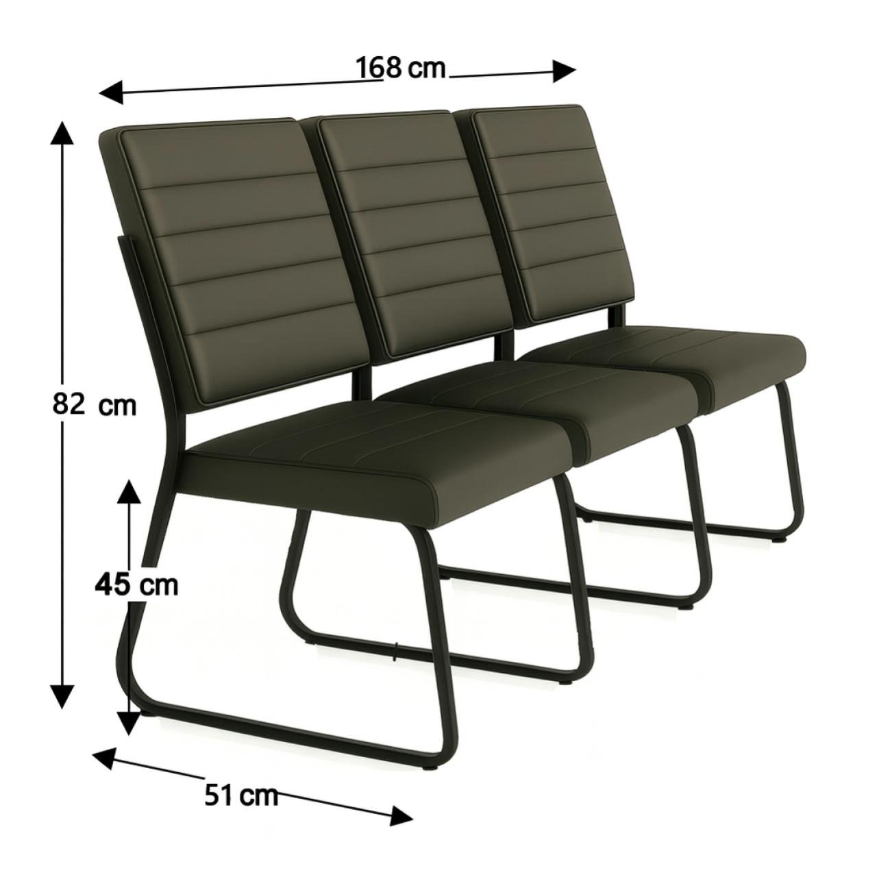 Sofanete para Escritório Estofada com 03 Lugares - TRIX - Pés PRETO - 35123 - Imagem 4